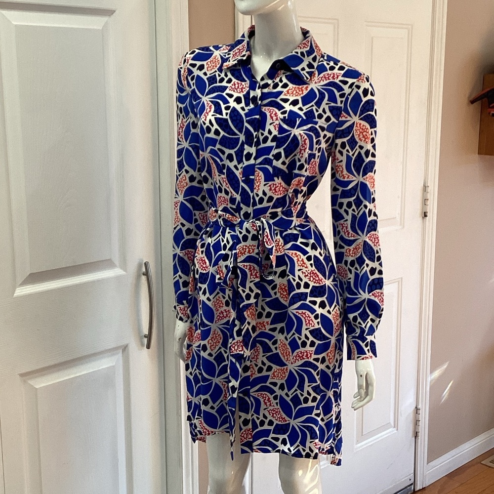 Diane Von Furstenberg “Prita” Silk Abstract Floral Print Shirt Dress